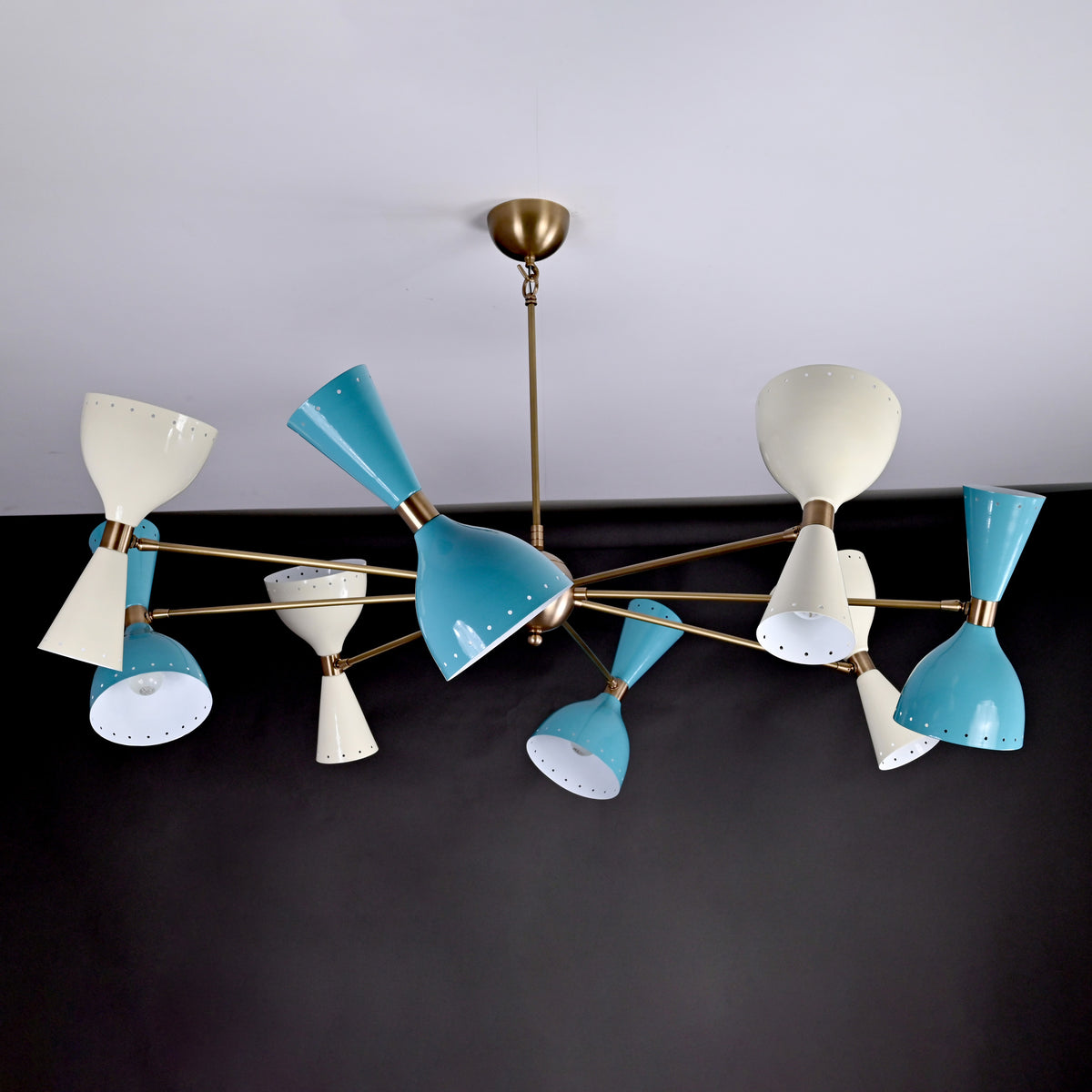 Mid-Century Modern Diabolo Chandelier – 8 Arms | 16 Lights | Customizable Colors & Finishes - 32226