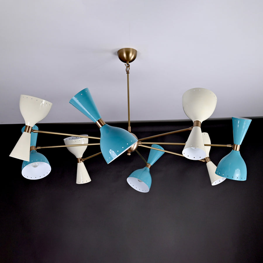 Mid-Century Modern Diabolo Chandelier – 8 Arms | 16 Lights | Customizable Colors & Finishes - 32226