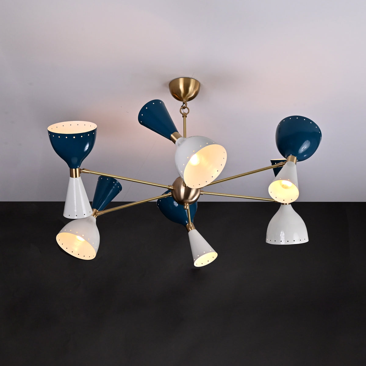 Mid-Century Modern Diabolo Style Chandelier – 6 Arms, 12 Lights | Custom Finish & Size | Dual Light Direction - 32227