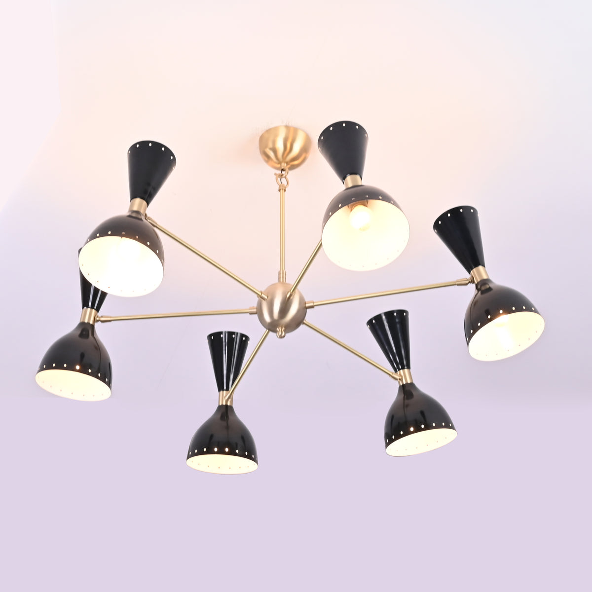 Mid-Century Modern Diabolo Style Chandelier – 6 Arms, 12 Lights | Custom Finish & Size | Dual Light Direction - 32231