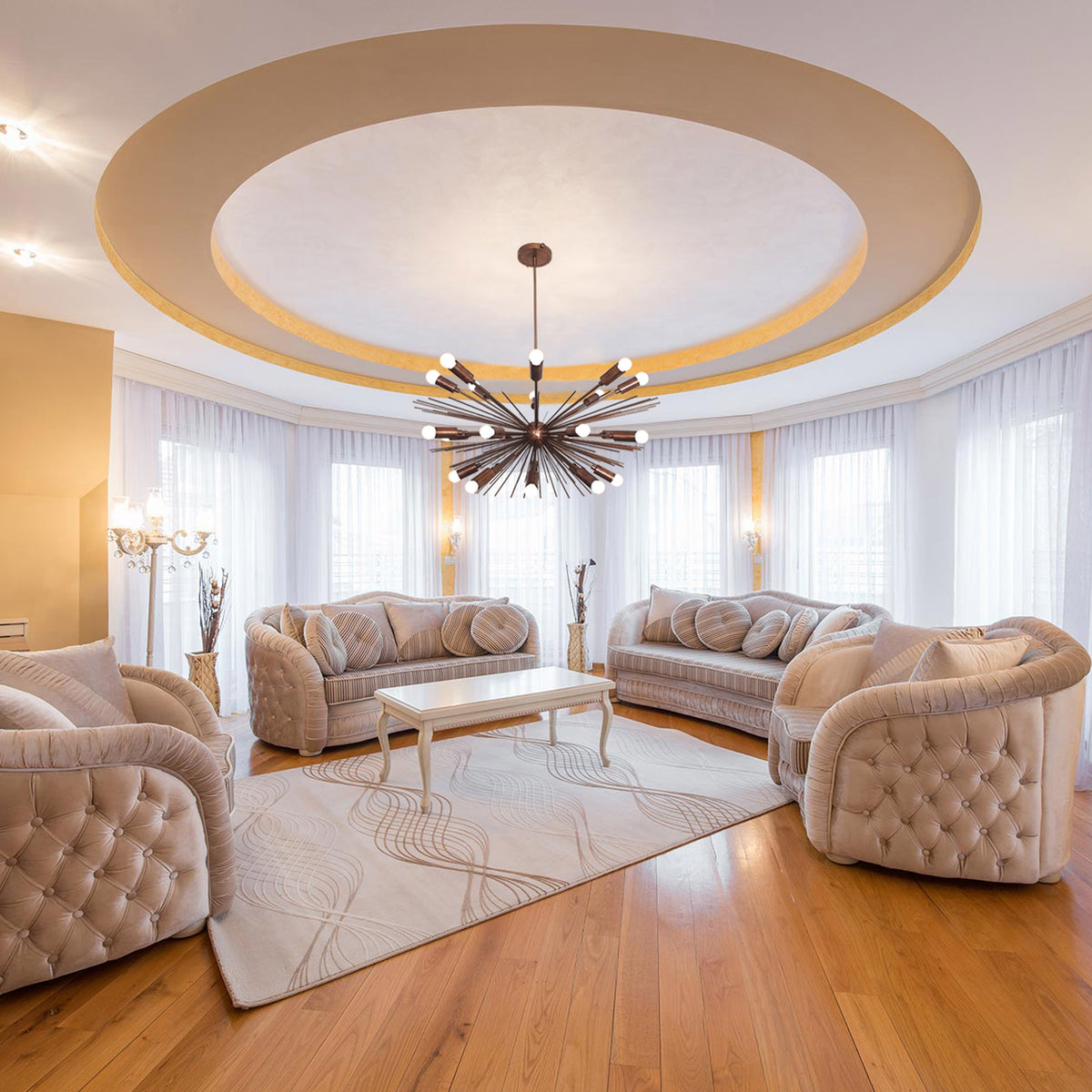 Modern Sputnik Chandelier Light | Customizable Brass Pendant Lamp | Mid Century Modern Ceiling Light Fixture | Industrial Statement Lighting - 32122