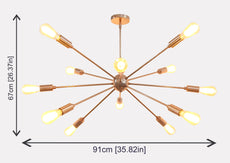 Sputnik Chandelier Shinny Copper Finish, Hanging Ceiling Lamp, Mid Century Style Chandelier Made of Full Brass 12 Lights/arms