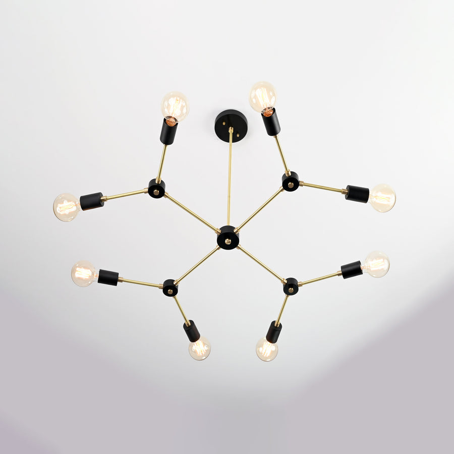 Modern 12-Light Black & Brass Geometric Chandelier – Art-Deco Inspired Ceiling Fixture - 32168