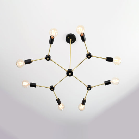 Modern 12-Light Black & Brass Geometric Chandelier – Art-Deco Inspired Ceiling Fixture - 32168