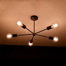 Industrial 6-Light Black & Brass Sputnik Chandelier – Vintage Ceiling Fixture with Edison Bulbs - 32177