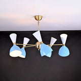 Diabolo Style Mid-Century Modern Chandelier – Customizable 5-Arm, 10-Light Ceiling Lamp Natural Brass or Copper Finish | Handcrafted Lighting Fixture - 32228