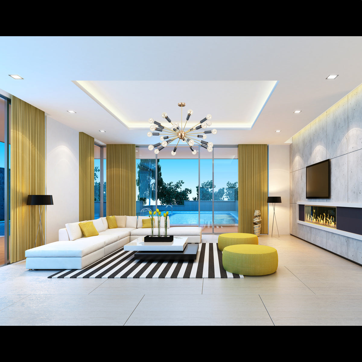 Vintage 12-Light Brass Sputnik Chandelier – Retro Ceiling Fixture with Exposed Filament Bulbs - 32160