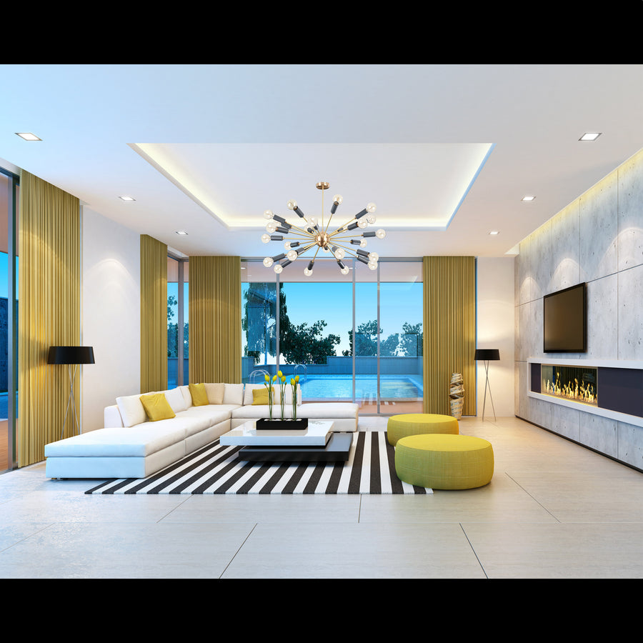 Vintage 12-Light Brass Sputnik Chandelier – Retro Ceiling Fixture with Exposed Filament Bulbs - 32160