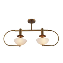 2-Light Brass Chandelier with Frosted White Bowls | Modern Semi-Flush Ceiling Light