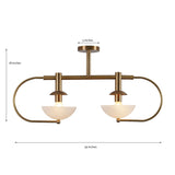 Dimensions of 2-Light Brass Chandelier | 34 Inch Width x 18 Inch Height | Brass Leaf Studio