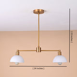 Dual dome brass and white ceiling pendant light, 24-inch wide and 23-inch high, handcrafted by Brass Leaf Studio