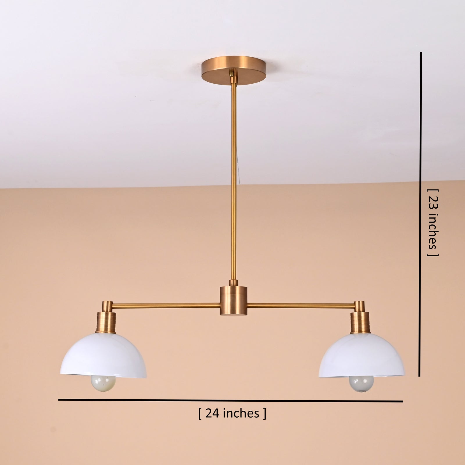 Size guide for 2-Light Brass and White Dome Pendant – Modern Dual Dome Ceiling Light by Brass Leaf Studio 32439