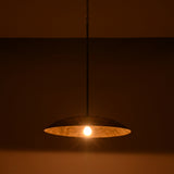 20 inch brass dome pendant light dimension view showing 44 inch overall height and wide shallow shade design