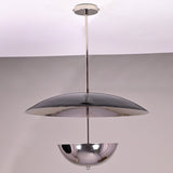 24-inch chrome brass disc chandelier with upper wide dome and lower polished bowl pendant