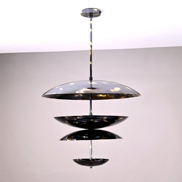 24-inch multi-tier brass disc chandelier with sculptural layered design and polished finish