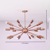 24 light brass sputnik chandelier showing 37 inch width and 28 inch height with mid century modern design.