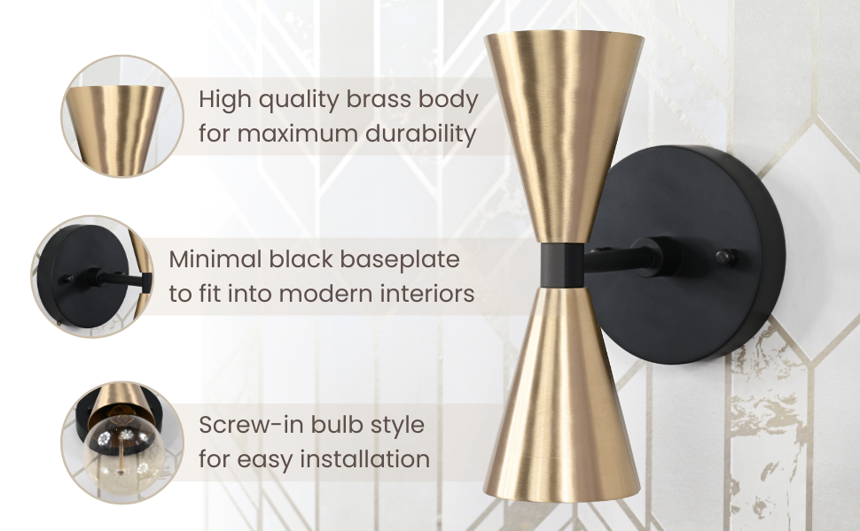 Mid-Century Modern Brass Wall Sconce | Double Cone Light | Customizable Handcrafted Fixture - 32501