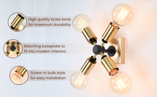 Customizable Mid-Century Modern Brass Wall Sconce | Geometric 4-Light Fixture for Bold Interiors - 32509
