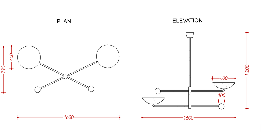 Customized Havana Ortbital  -  Uplifting Brass Chandelier - 2 Lights - 32255-C