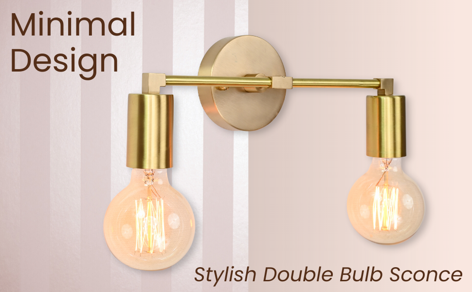 Contemporary Brass Twin Light Wall Sconce | Customizable Minimal Design Fixture for Modern Spaces - 32531