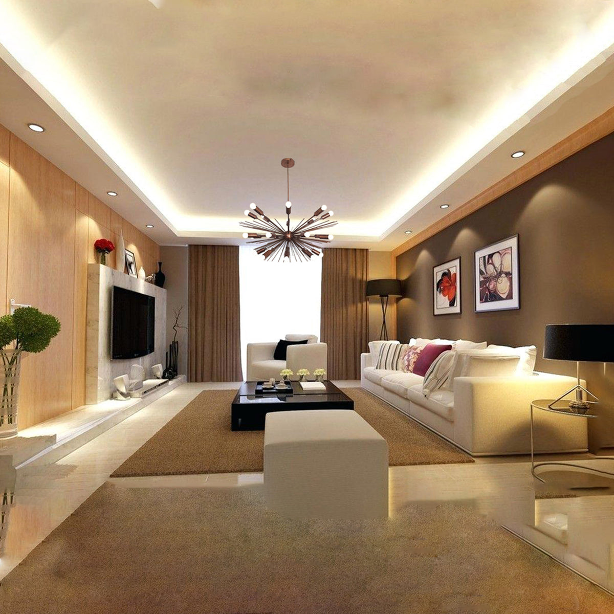 Modern Sputnik Chandelier Light | Customizable Brass Pendant Lamp | Mid Century Modern Ceiling Light Fixture | Industrial Statement Lighting - 32122