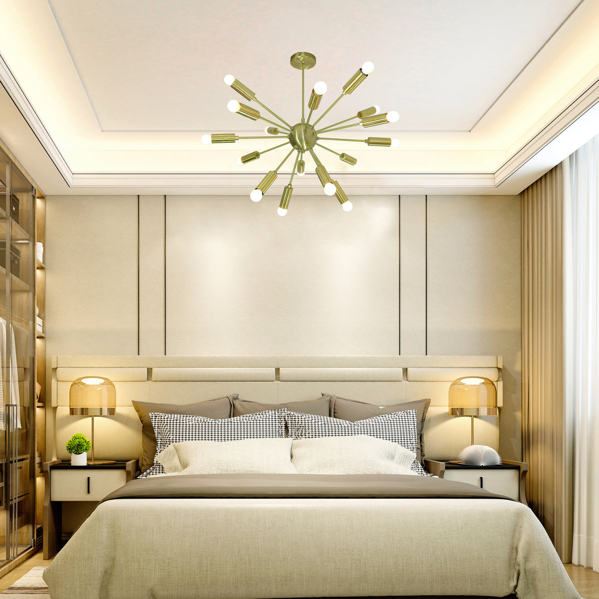 Mid-Century Modern Sputnik Brass Chandelier | Customizable Pendant Lamp Handmade Lighting Fixture - 32115