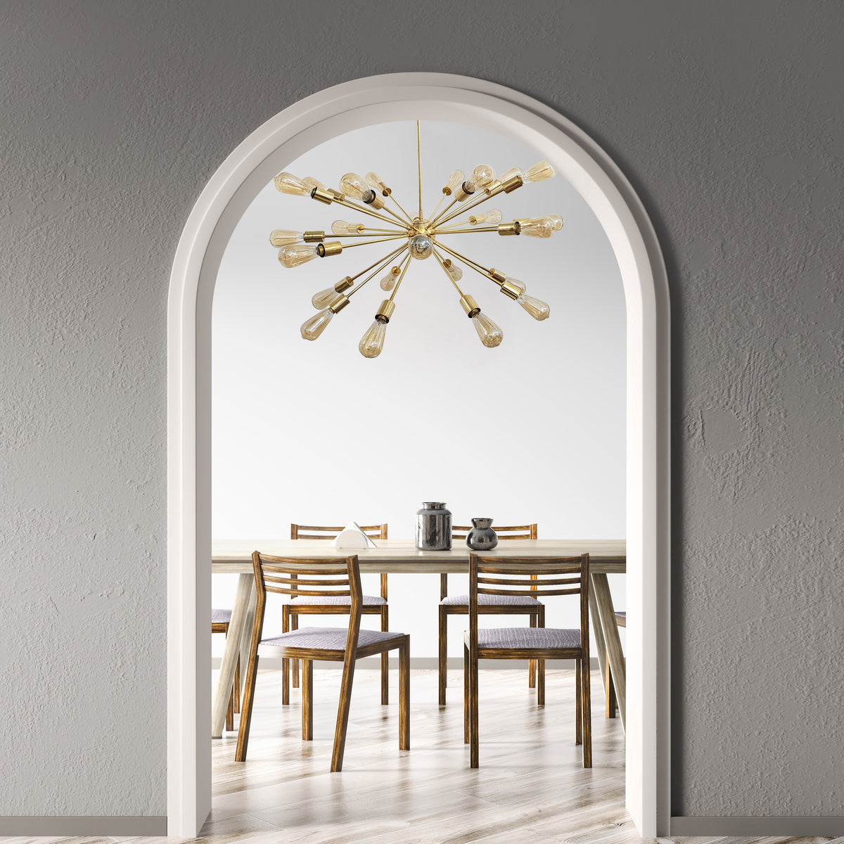 Brass Leaf Studio Brass Sputnik Chandelier, Shinny Brass Ceiling Hanging Lamp, Modern Pendant Lamp Made of Full Brass 24 arms/Lights