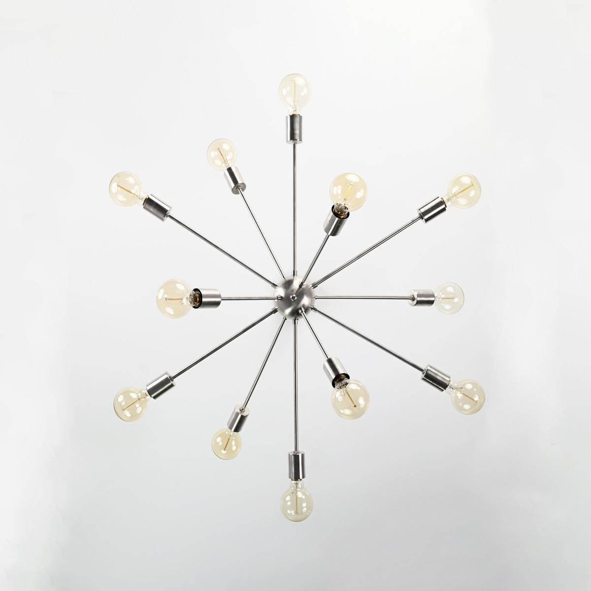 Modern 12-Light Brushed Steel Sputnik Chandelier – Minimalist Mid-Century Ceiling Fixture - 32153