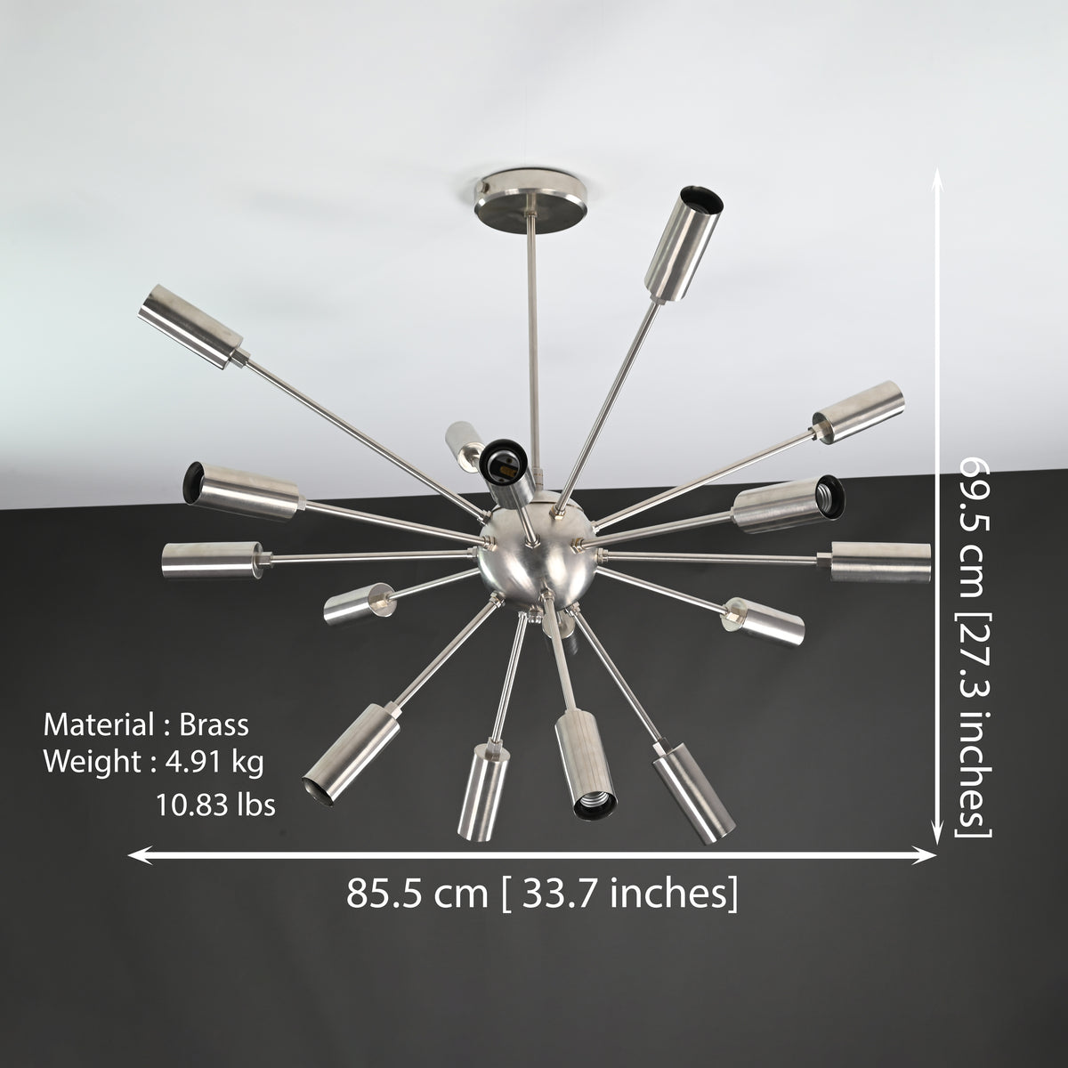 Modern 10-Light Gold Sputnik Chandelier – Mid-Century Ceiling Fixture with Clear Glass Globes - 32156