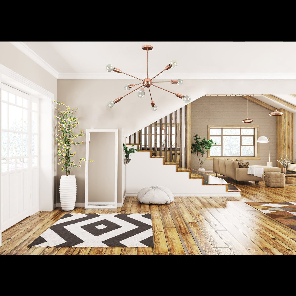 Classic 6-Light Black Sputnik Chandelier – Minimalist Ceiling Fixture with Frosted Bulbs - 32159