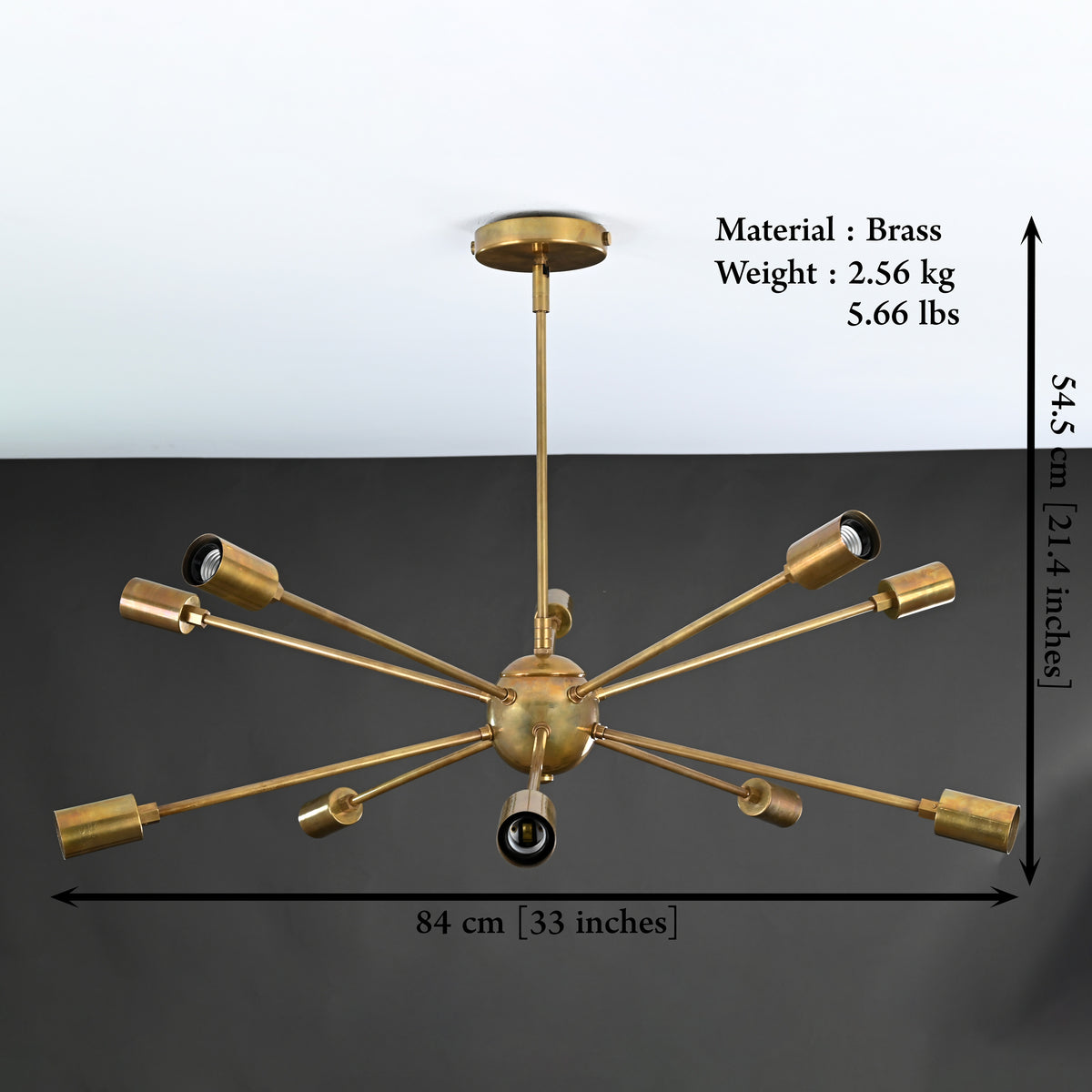 Vintage 8-Light Aged Brass Sputnik Chandelier – Industrial Ceiling Light Fixture - 32161