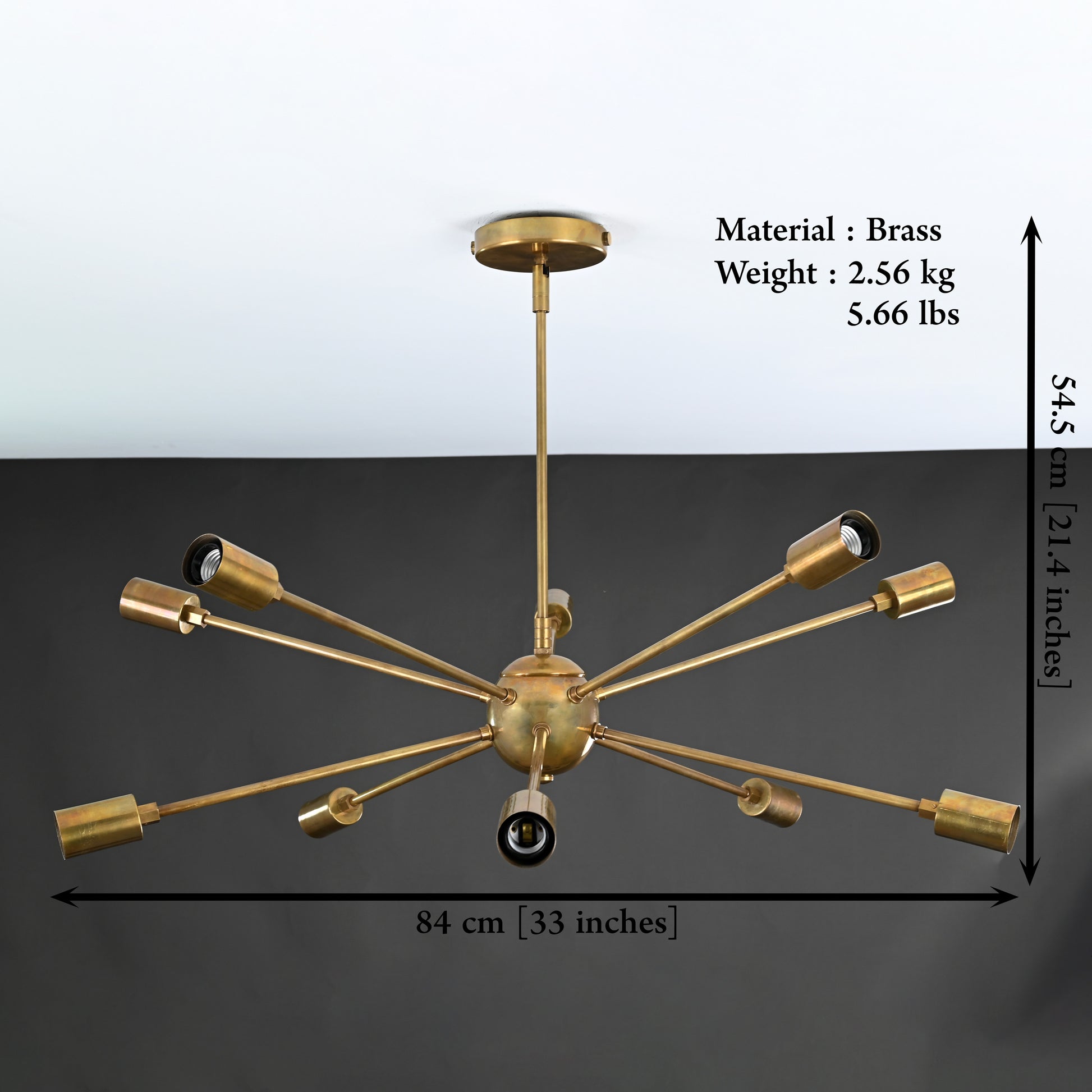 10 Arms Brass Sputnik Chandelier 33" Wide - 32161