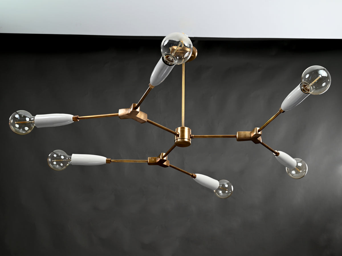 Contemporary 8-Light Brass Chandelier with White Holders – Double-Arm Ceiling Fixture with Globe Bulbs - 32164