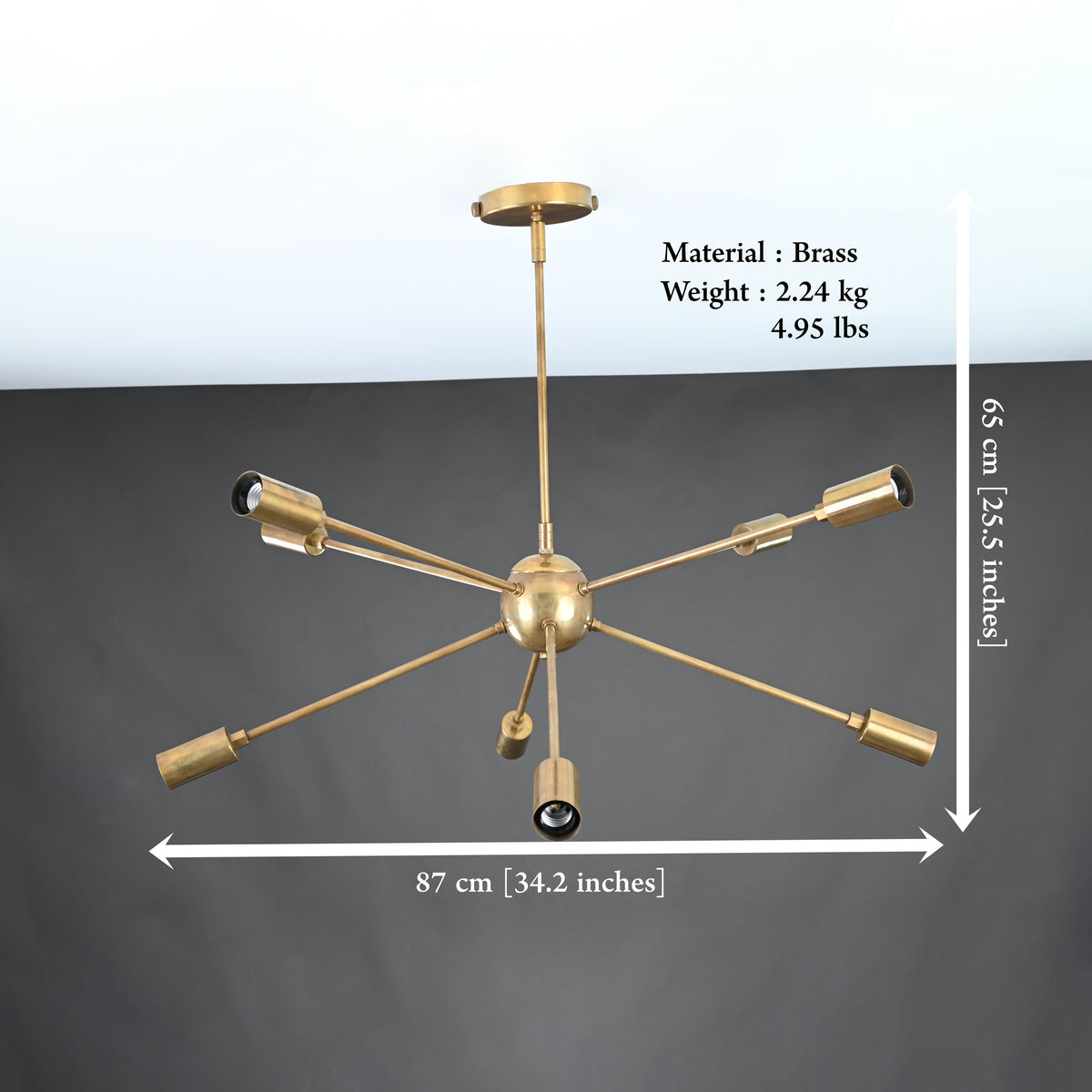 Vintage 8-Light Brass Sputnik Chandelier – Industrial Ceiling Fixture with Exposed Edison Bulbs - 32167