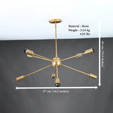 Vintage 8-Light Brass Sputnik Chandelier – Industrial Ceiling Fixture with Exposed Edison Bulbs - 32167