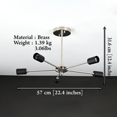 Industrial Brass Made, Brass Molecular Ceiling Lamp, 5-Light Chandelier, Premium Quality Lamp for Bedroom Living Kitchen Office, Modern 5-arm Minimalist Design