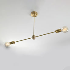 Sleek 2-Light Brass Linear Chandelier – Contemporary Minimal Ceiling Fixture with Symmetry - 32170
