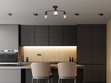 Compact 3-Light Black Sputnik Chandelier – Modern Flush Ceiling Fixture with Rotating Arms - 32172
