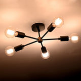 Modern 6-Light Black Sputnik Chandelier – Matte Finish Ceiling Fixture with Globe Bulbs - 32178