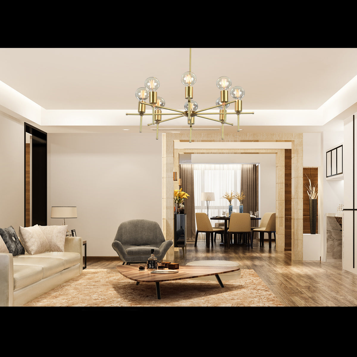 Luxury 10-Light Gold Sputnik Chandelier – Glam Ceiling Fixture with Radiant Globe Bulbs - 32186