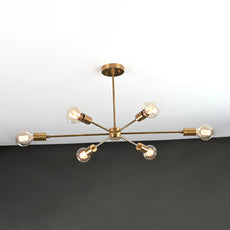 Elegant 6-Light Brass Sputnik Chandelier – Slim Mid-Century Ceiling Fixture with Edison Bulbs - 32191