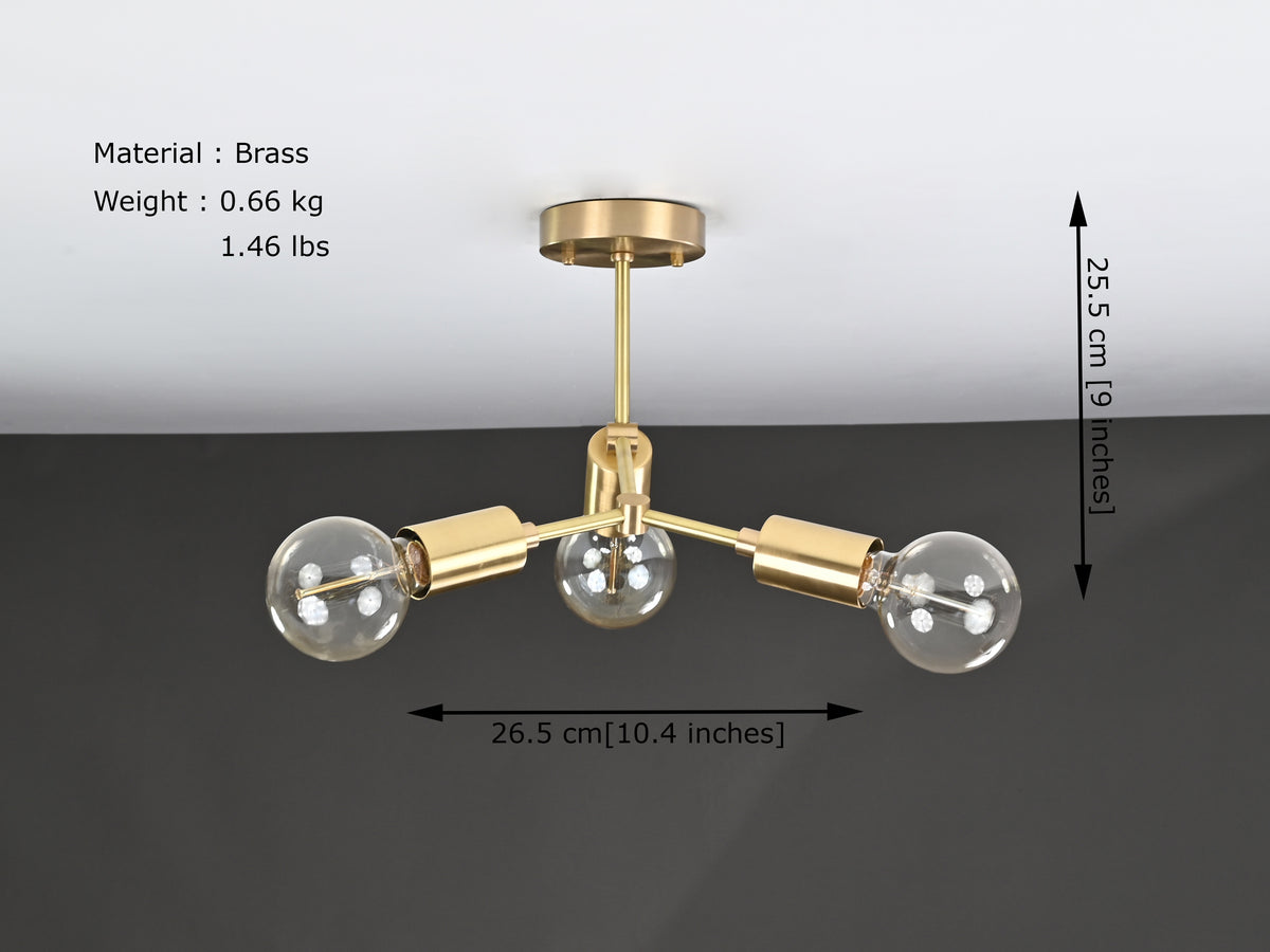 Warm Glow 3-Light Brass Ceiling Fixture – Minimalist Modern Design with Edison Bulbs - 32196