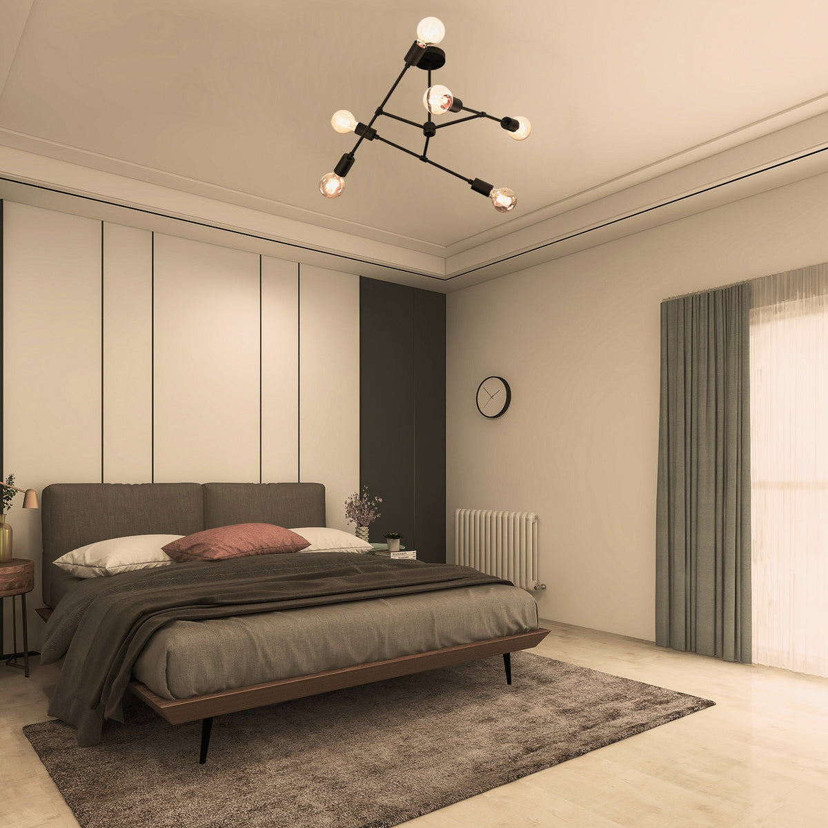 Modern 6-Light Black Chandelier – Asymmetrical Ceiling Fixture with Dual Globe Heads - 32197