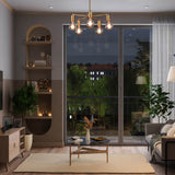 Modern 5-Light Brass Chandelier – Starburst Ceiling Fixture with Exposed Edison Bulbs - 32203