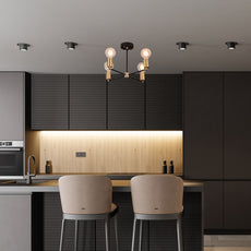 Modern 6-Light Black & Brass Chandelier – Geometric Ceiling Fixture with Gold Cylinder Sockets - 32205