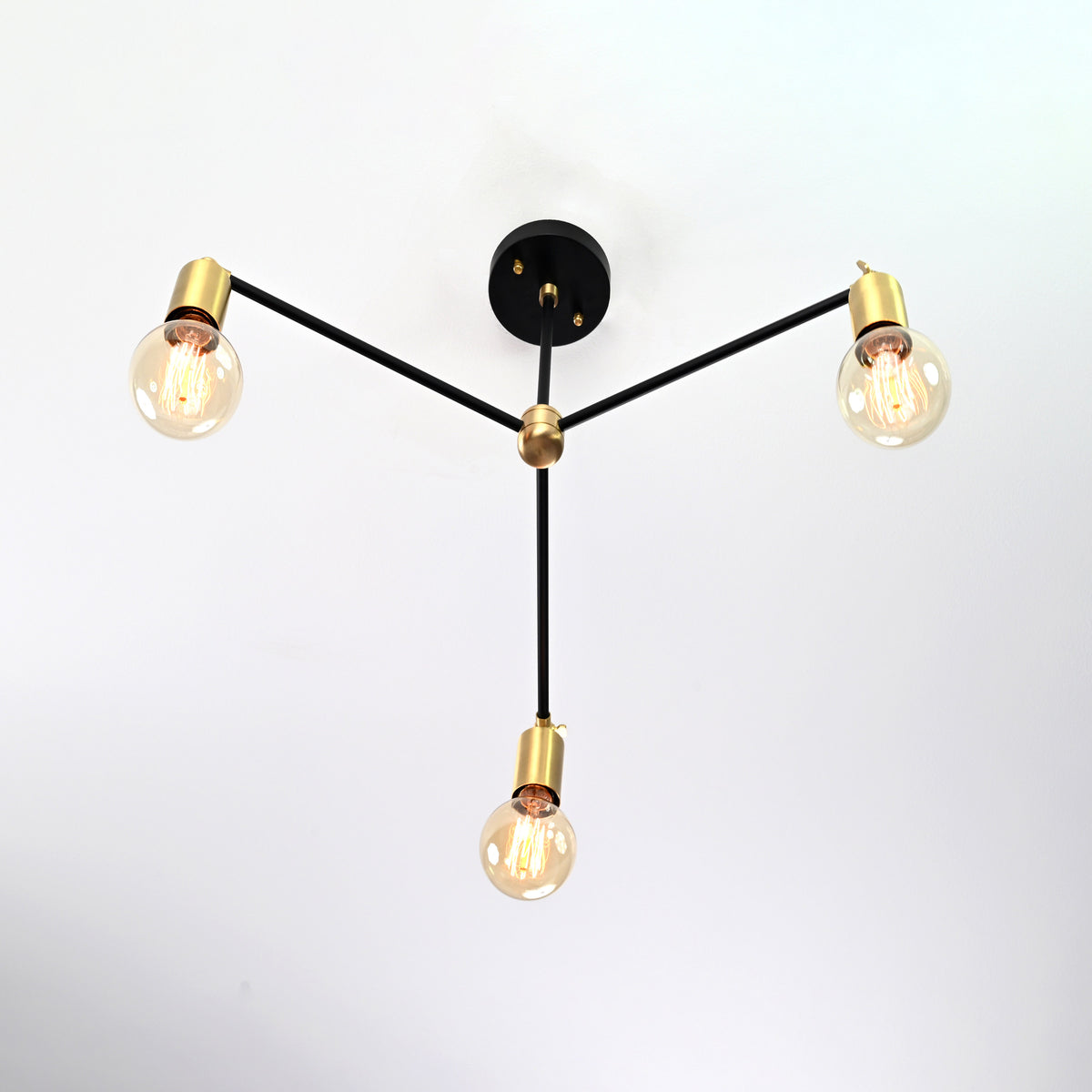Modern 3-Light Black & Brass Chandelier – Mid-Century Ceiling Fixture with Globe Bulbs - 32209