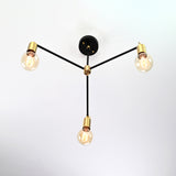 Modern 3-Light Black & Brass Chandelier – Mid-Century Ceiling Fixture with Globe Bulbs - 32209