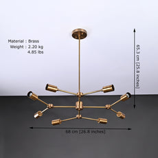 Modern 10-Light Brass Chandelier – Asymmetrical Sputnik Design with Exposed Globe Bulbs - 32211