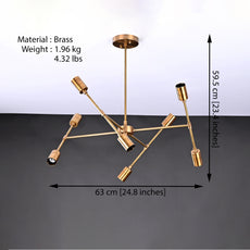Modern 10-Light Antique Brass Chandelier – Multi-Angle Sputnik Fixture with Edison Bulbs - 32212