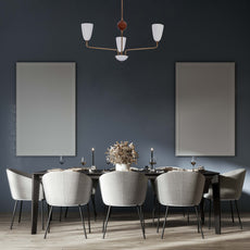 Mid-Century 4-Light Brass & Wood Chandelier – Sculptural Arm Fixture with Opal Glass Shades - 32215